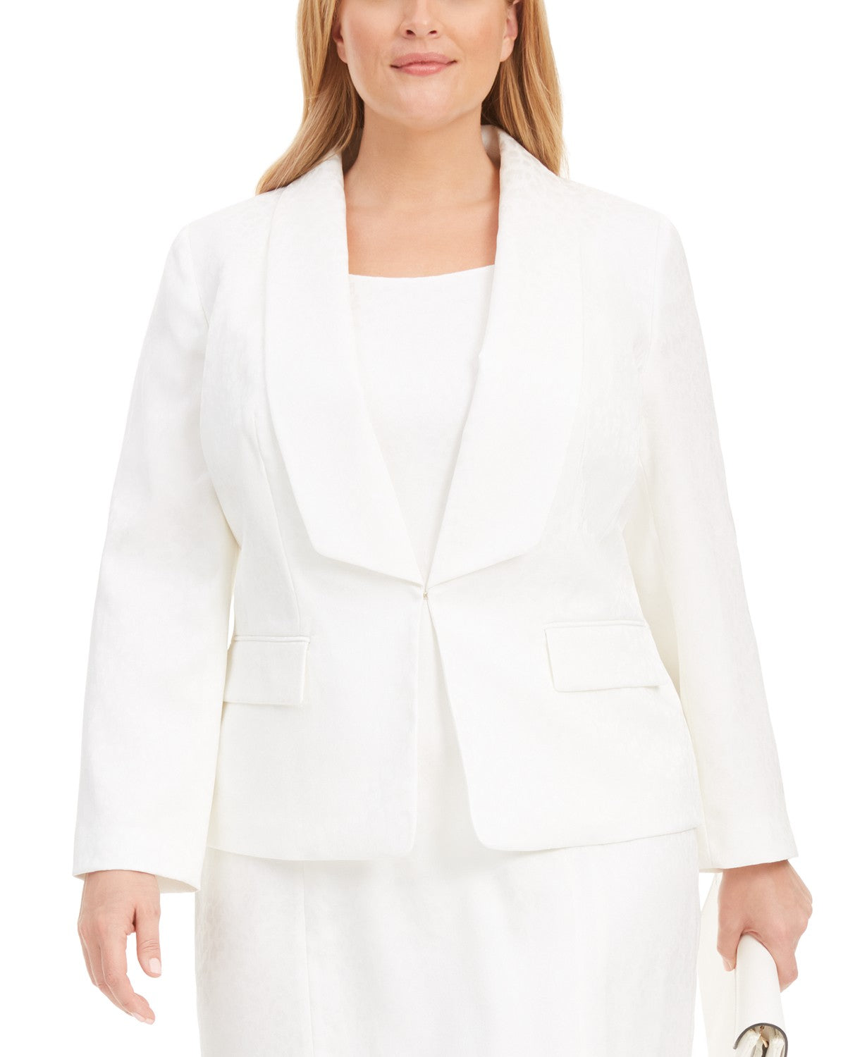 Kasper Women's Plus Size Shawl-Collar Animal-Print Jacquard Blazer Natural Size 24W