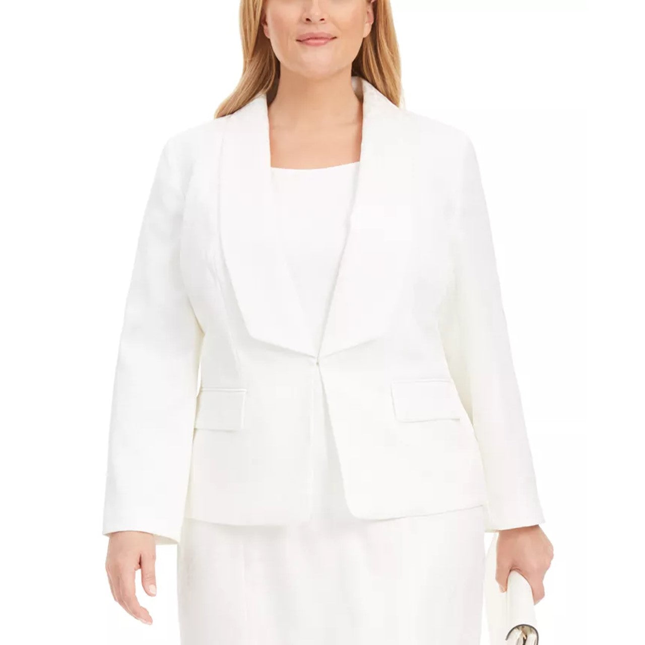 Kasper Women's Plus Size Shawl-Collar Animal-Print Jacquard Blazer Vanilla Ice Size 14W