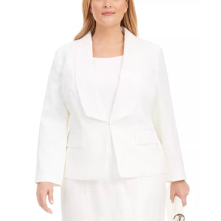 Kasper Women's Plus Size Shawl-Collar Animal-Print Jacquard Blazer Vanilla Ice Size 14W