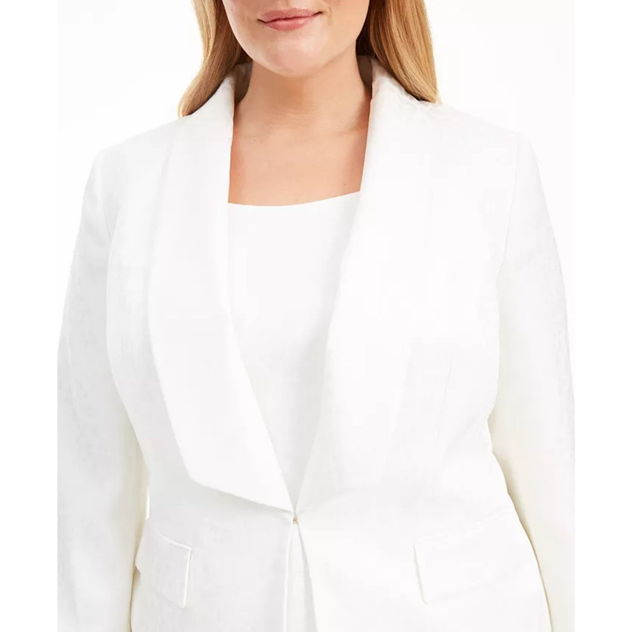 Kasper Women's Plus Size Shawl-Collar Animal-Print Jacquard Blazer Vanilla Ice Size 14W