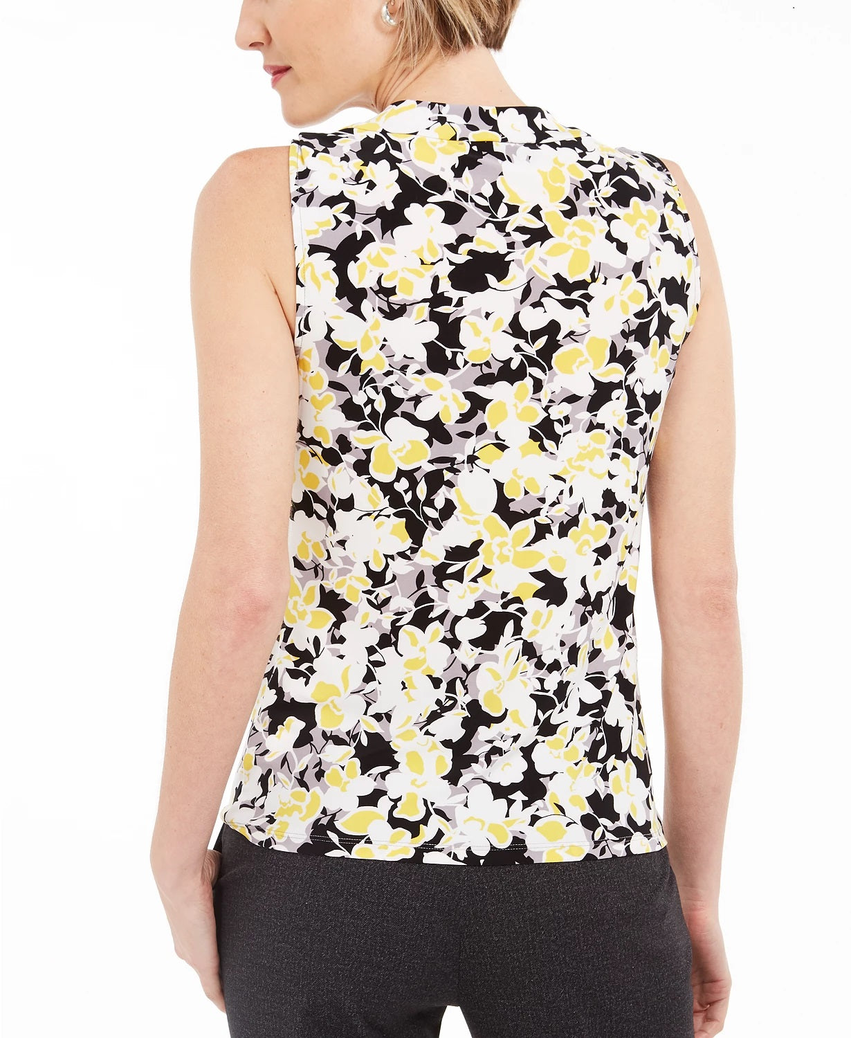 Kasper Women's Drape Neck Floral Print Top Medium Yellow Size X-Small