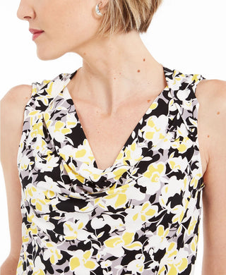 Kasper Women's Drape Neck Floral Print Top Medium Yellow Size X-Small