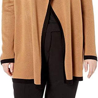 Anne Klein Women's Drapey Open-Front Cardigan Brown Size Small
