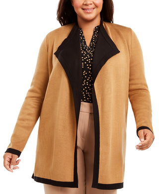 Anne Klein Womens Plus Drapey Open Front Cardigan Sweater Brown