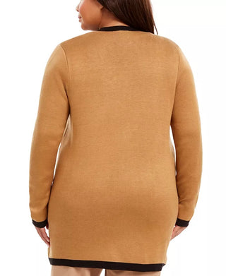 Anne Klein Womens Plus Drapey Open Front Cardigan Sweater Brown