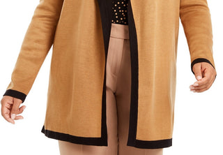 Anne Klein Womens Plus Drapey Open Front Cardigan Sweater Brown