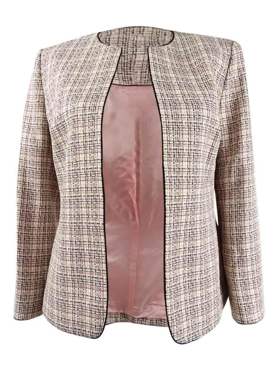 Anne Klein Women's Piping-Trim Plaid Jacket Pink Size 12