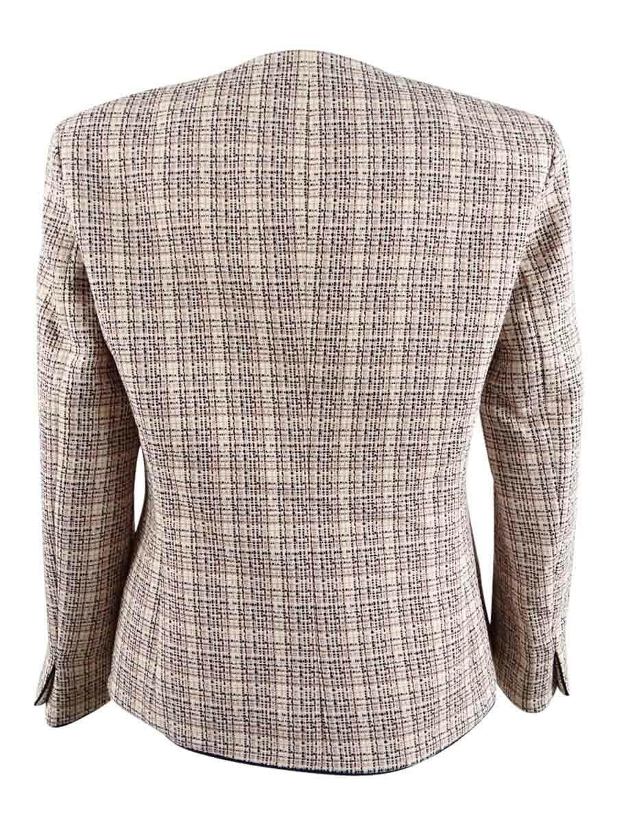 Anne Klein Women's Piping-Trim Plaid Jacket Pink Size 12