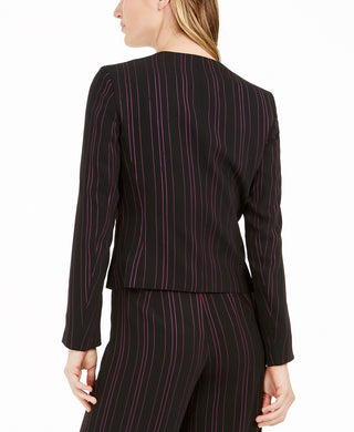 Bar III Women's Striped Open-Front Jacket Black Size Large
