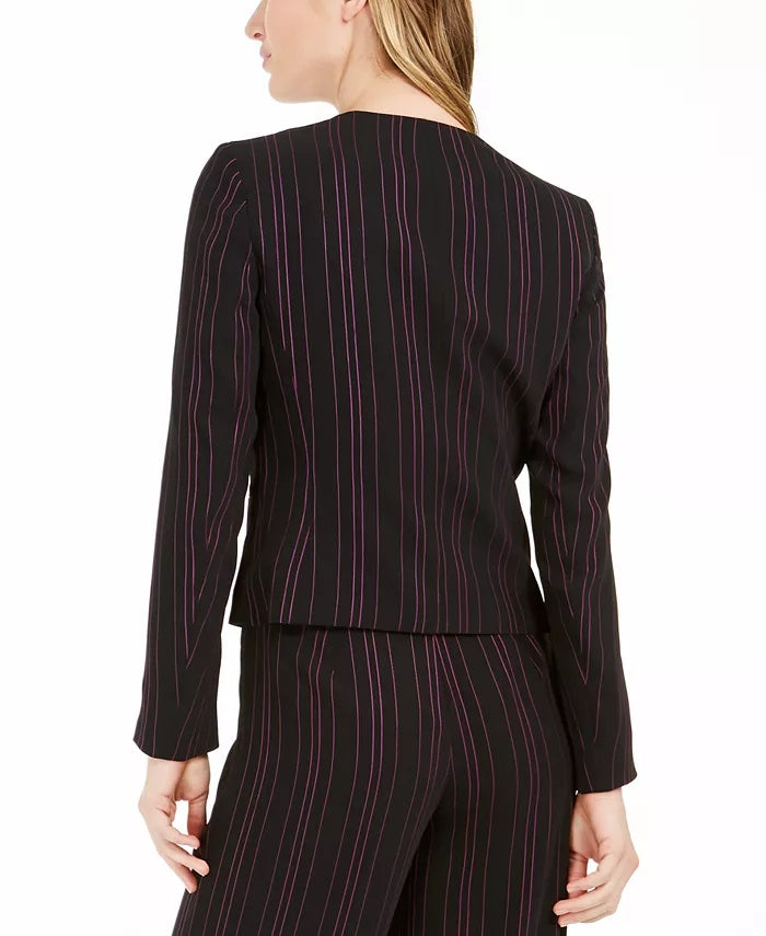 Bar III Women's Striped Open-Front Jacket Black Size Extra Large