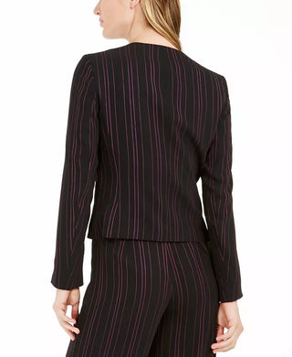 Bar III Women's Striped Open-Front Jacket Black Size Extra Large