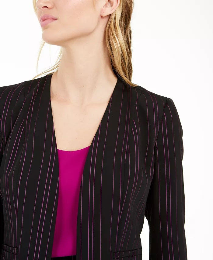 Bar III Women's Striped Open-Front Jacket Black Size XX-Small