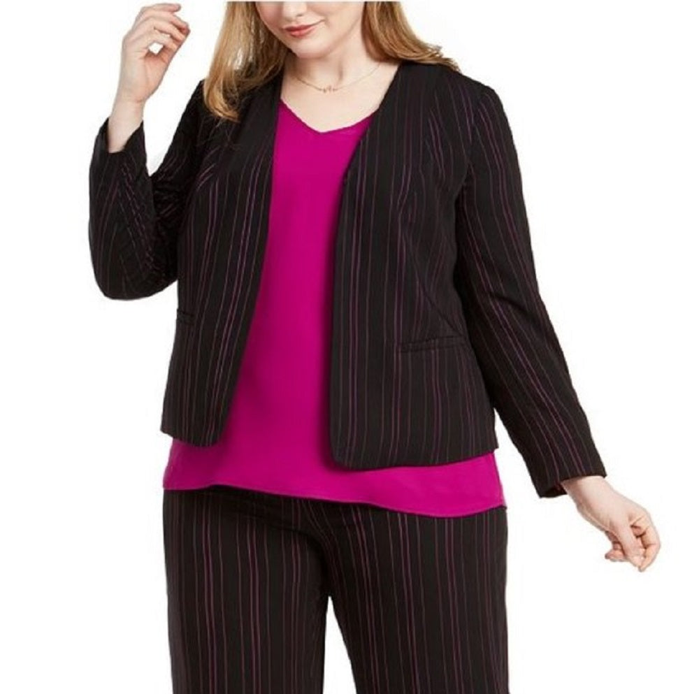 Bar III Women's Trendy Plus Size Striped Blazer Black Size 1X