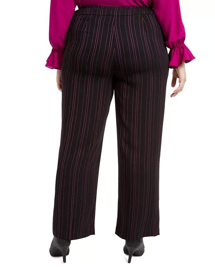 Bar III Women's Trendy Plus Size Striped Wide-Leg Pants Black Size 16 W