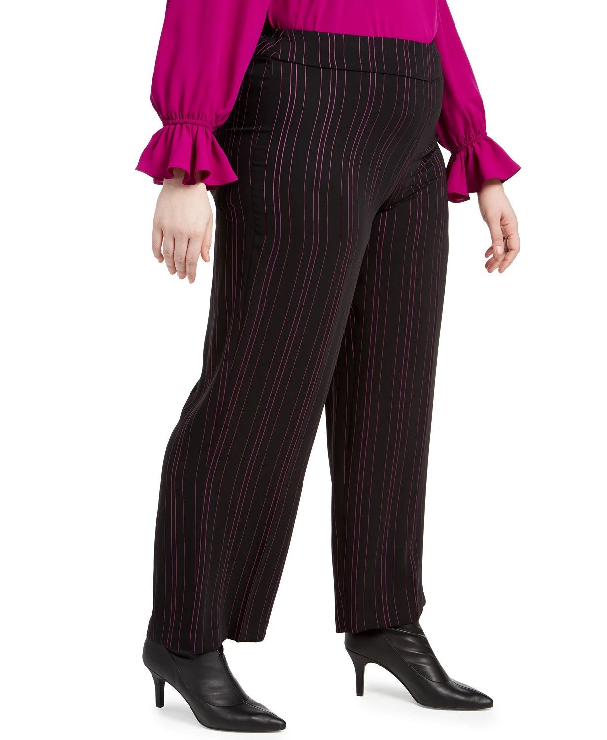 Bar III Women's Trendy Striped Wide Leg Pants Black Size 20W