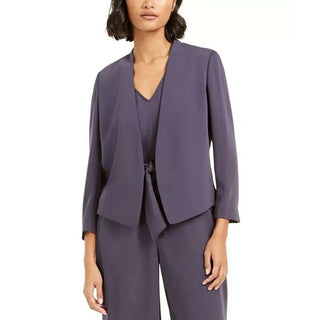 Bar III Women's Collarless Open-Front Jacket Blue Size Medium