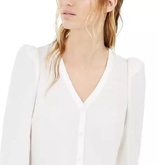 Bar III Women's Puff-Sleeve Button-Up Blouse  white Size Extra Large