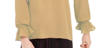 Bar III  Women's Pleated Bell-Sleeve Top Brght Yellow Size Small