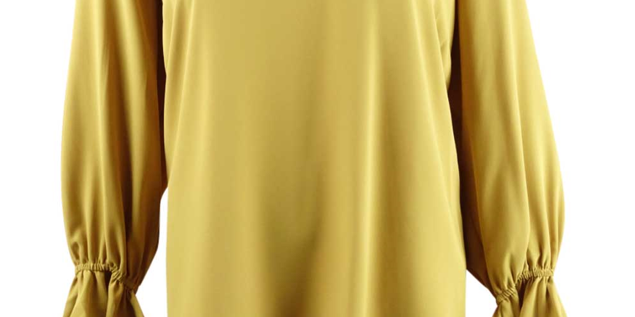 Bar III  Women's Pleated Bell-Sleeve Top Saffron Size Extra Small