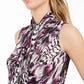 Bar III  Women's Printed Tie-Neck Top Brght Pink Size Medium