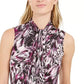 Bar III Women's Printed Tie-Neck Top Brght Pink Size X-Large
