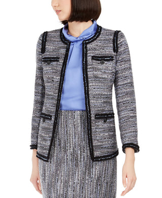 Anne Klein Women's Contrast-Trim Tweed Jacket Black Size 2