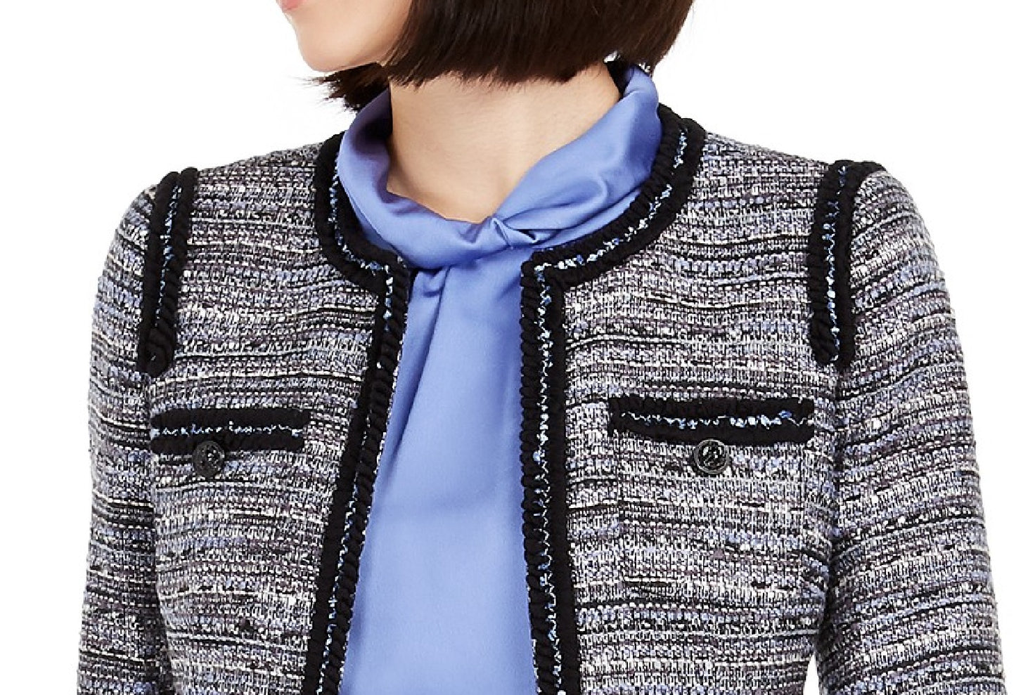 Anne Klein Women's Contrast-Trim Tweed Jacket Black Size 2