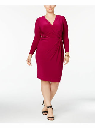 Anne Klein Women's Plus Size Long Sleeve Knee Length Wrap Dress Purple Size 2X