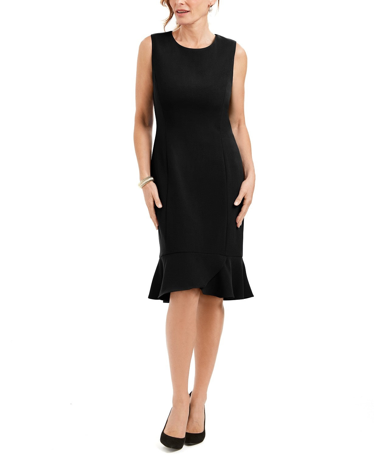 Kasper Women's Scalloped-Hem Sleeveless Dress Black Size 8