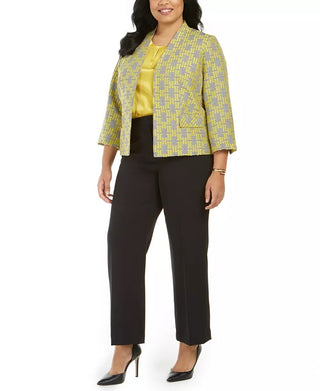 Kasper Women's Plus Size Jacquard Plaid Jacket Yellow Size 14