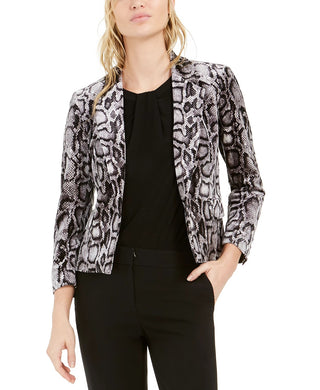 Bar III Women's Animal-Print Velvet Blazer Charcoal Size 4