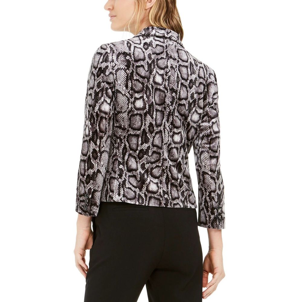 Bar III Women's Animal-Print Velvet Blazer Charcoal Size 6