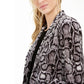 Bar III Women's Animal-Print Velvet Blazer Charcoal Size 6