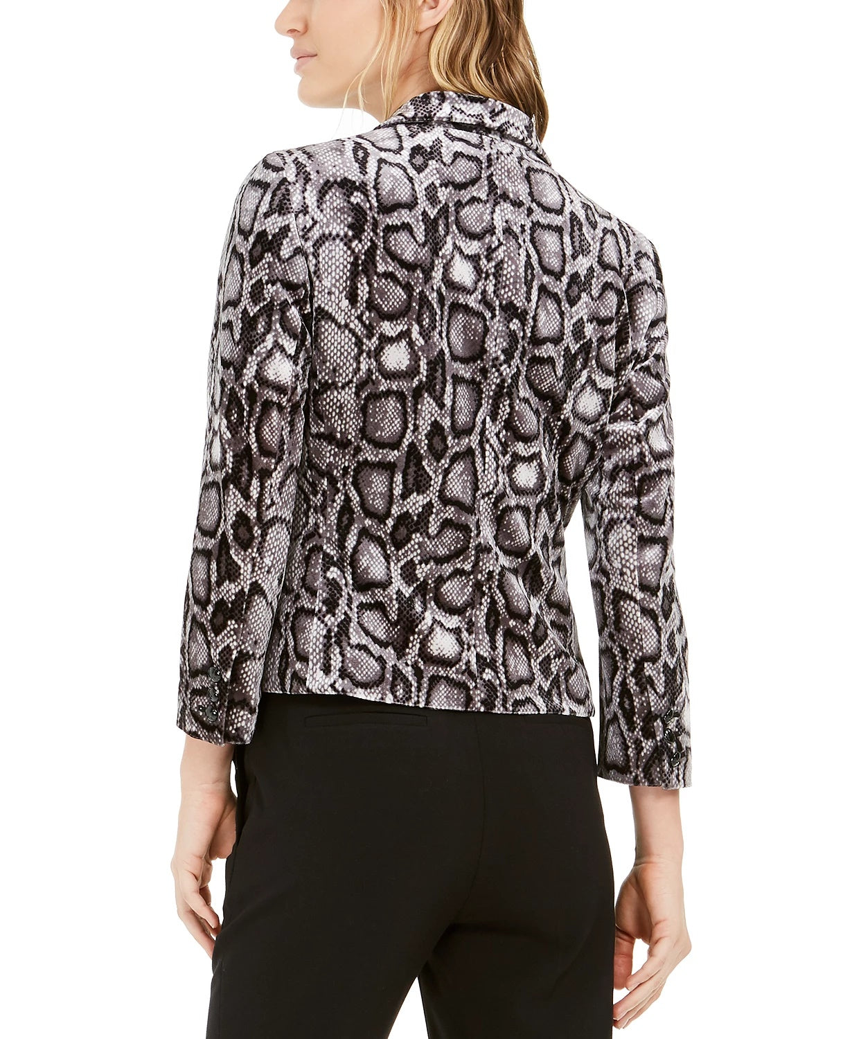 Bar III Women's Animal-Print Velvet Blazer Charcoal Size 2