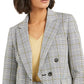 Bar III Women's Faux-Double-Breasted Plaid Blazer  Gray Size 0