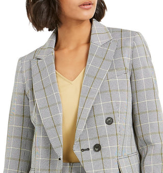 Bar III Women's Faux-Double-Breasted Plaid Blazer  Gray Size 0