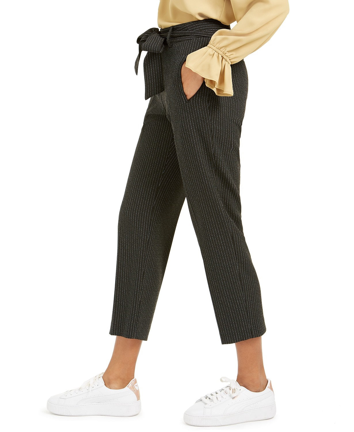 Bar III Women's Striped Tie-Waist Pants Black Size 0