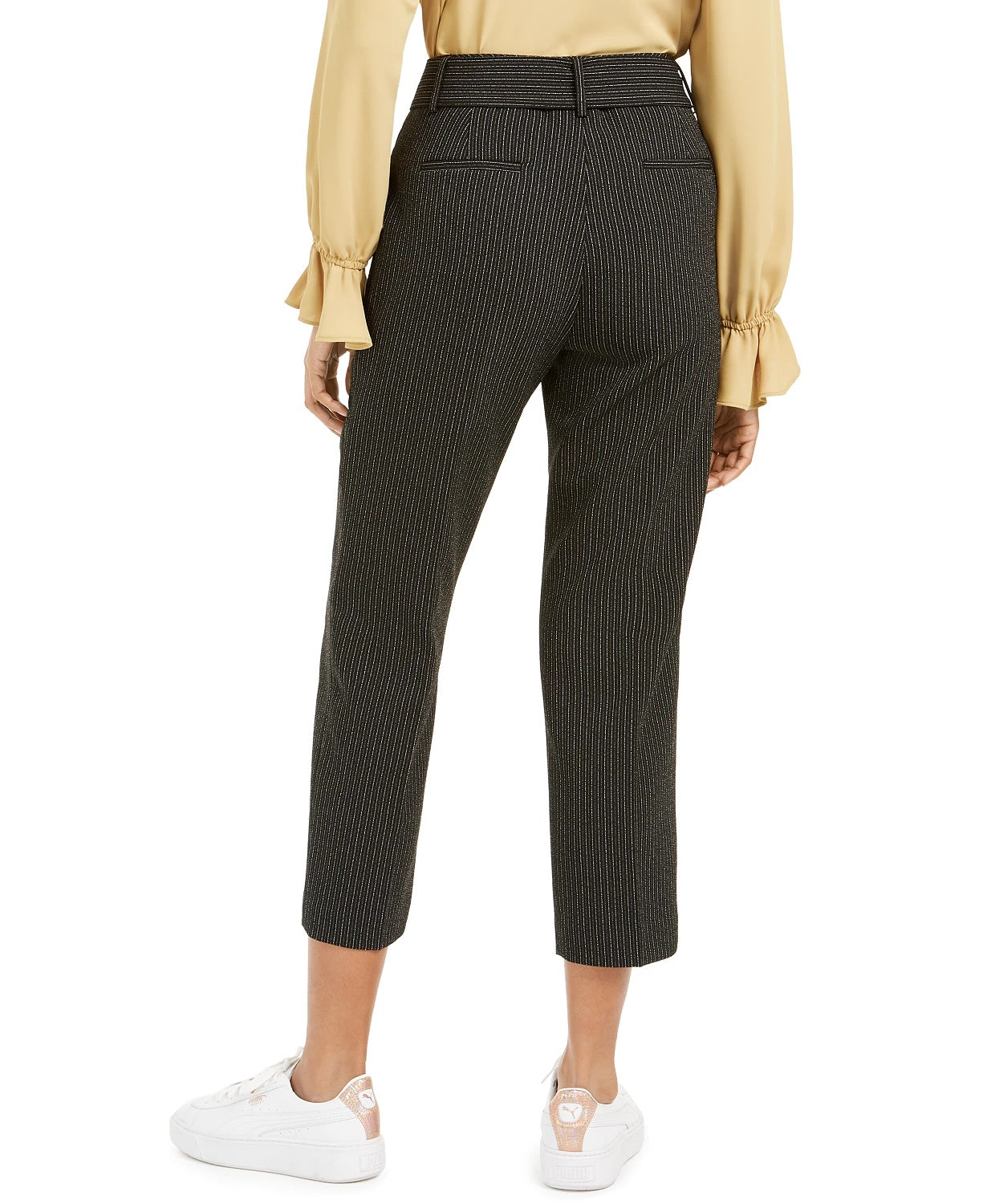 Bar III Women's Striped Tie Waist Pants Charcoal Size 14