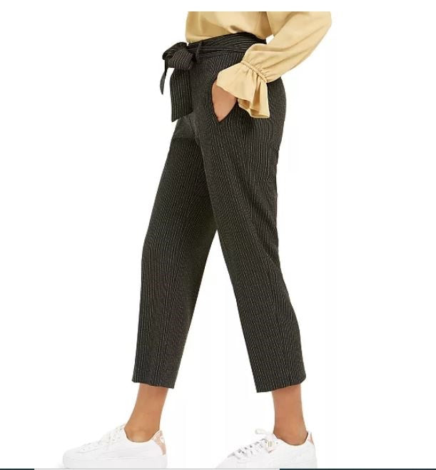 Bar III Women's Striped Tie Waist Pants Charcoal Size 14