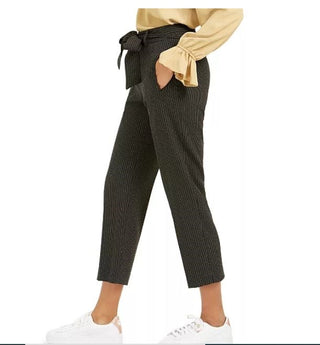 Bar III Women's Striped Tie Waist Pants Charcoal Size 14