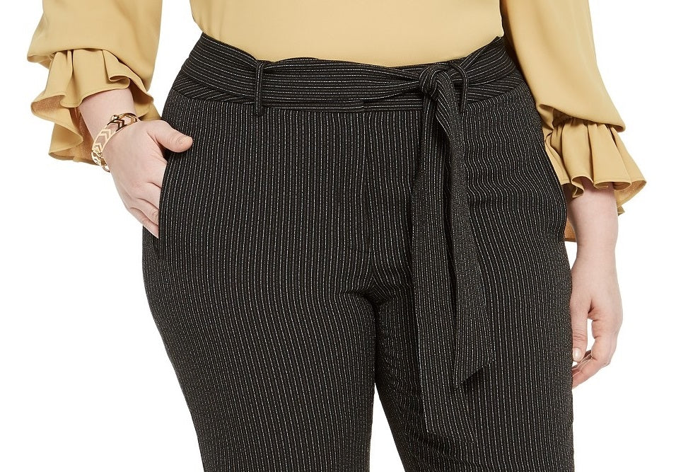 Bar III Women's Trendy Plus Size Striped Tie-Waist Pants Black Size 16 W