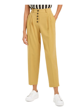 Bar III Women's Button-Front Pleated Pants Yellow Size 2