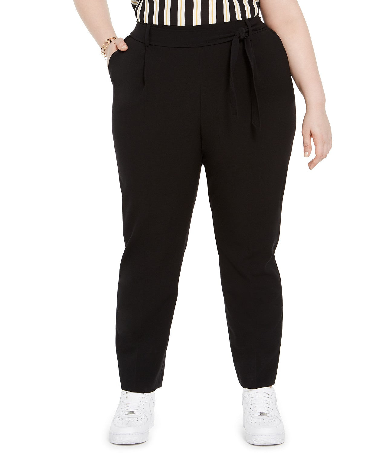 Bar III Women's Trendy Plus Tie-Waist Pants Black Size Extra Large