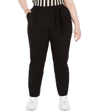 Bar III Women's Trendy Plus Tie-Waist Pants Black Size Extra Large