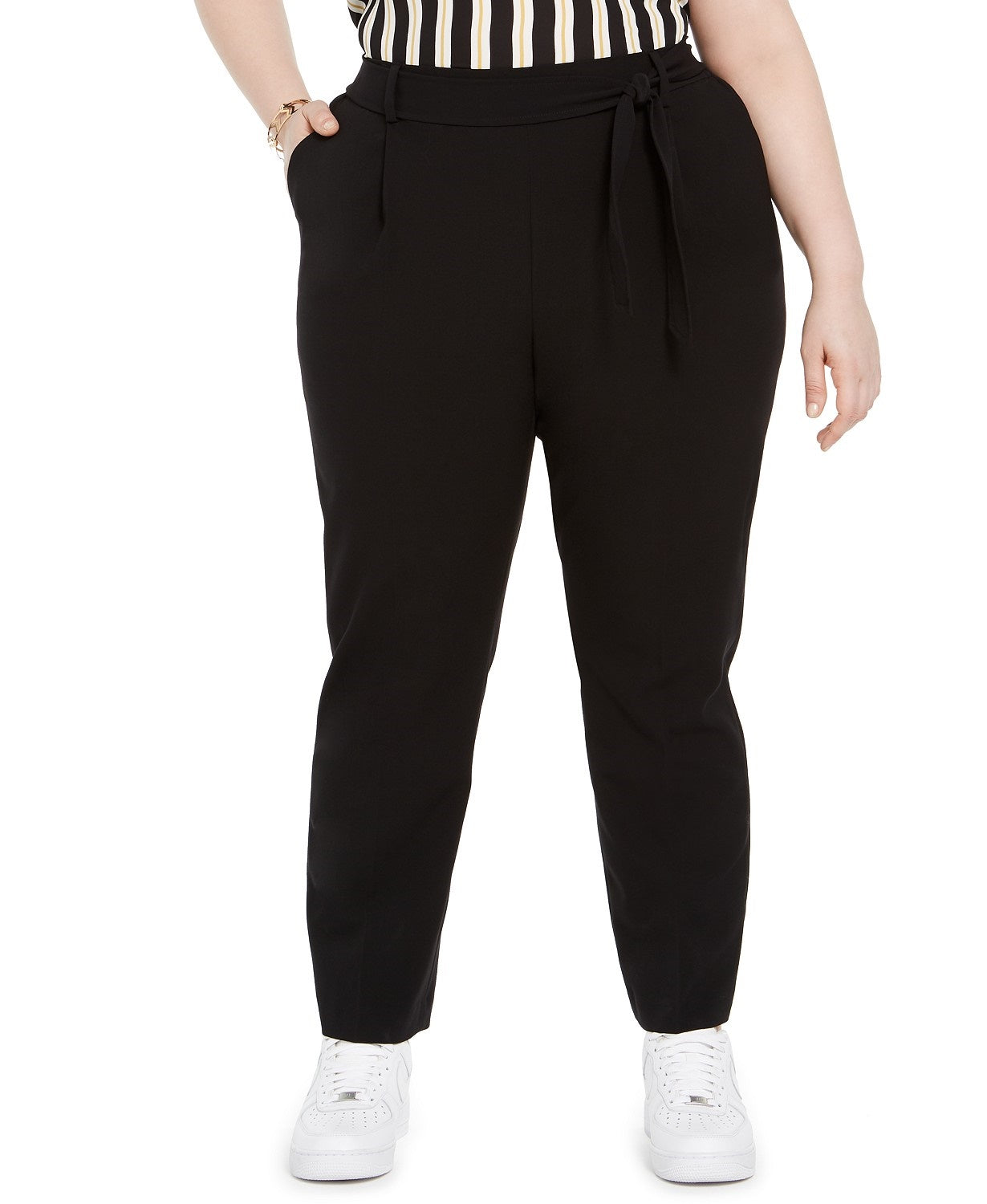 Bar III Women's Trendy Plus Tie-Waist Pants Black Size 2 Extra Large