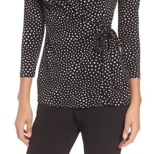 Anne Klein Women's Dot Grid Faux Wrap Top Black Size Medium