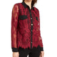 Thalia Sodi Women's Mixed-Media Button-Up Shirt  Red Size Extra Large