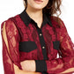 Thalia Sodi Women's Mixed-Media Button-Up Shirt  Red Size Extra Large