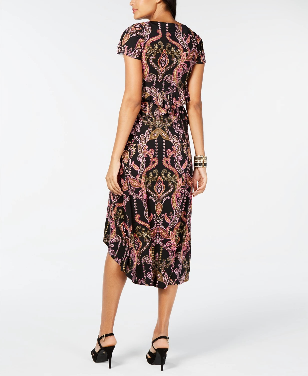 Thalia Sodi Women's Printed Cutout Waist High Low Hem Dress Black Size X-Large