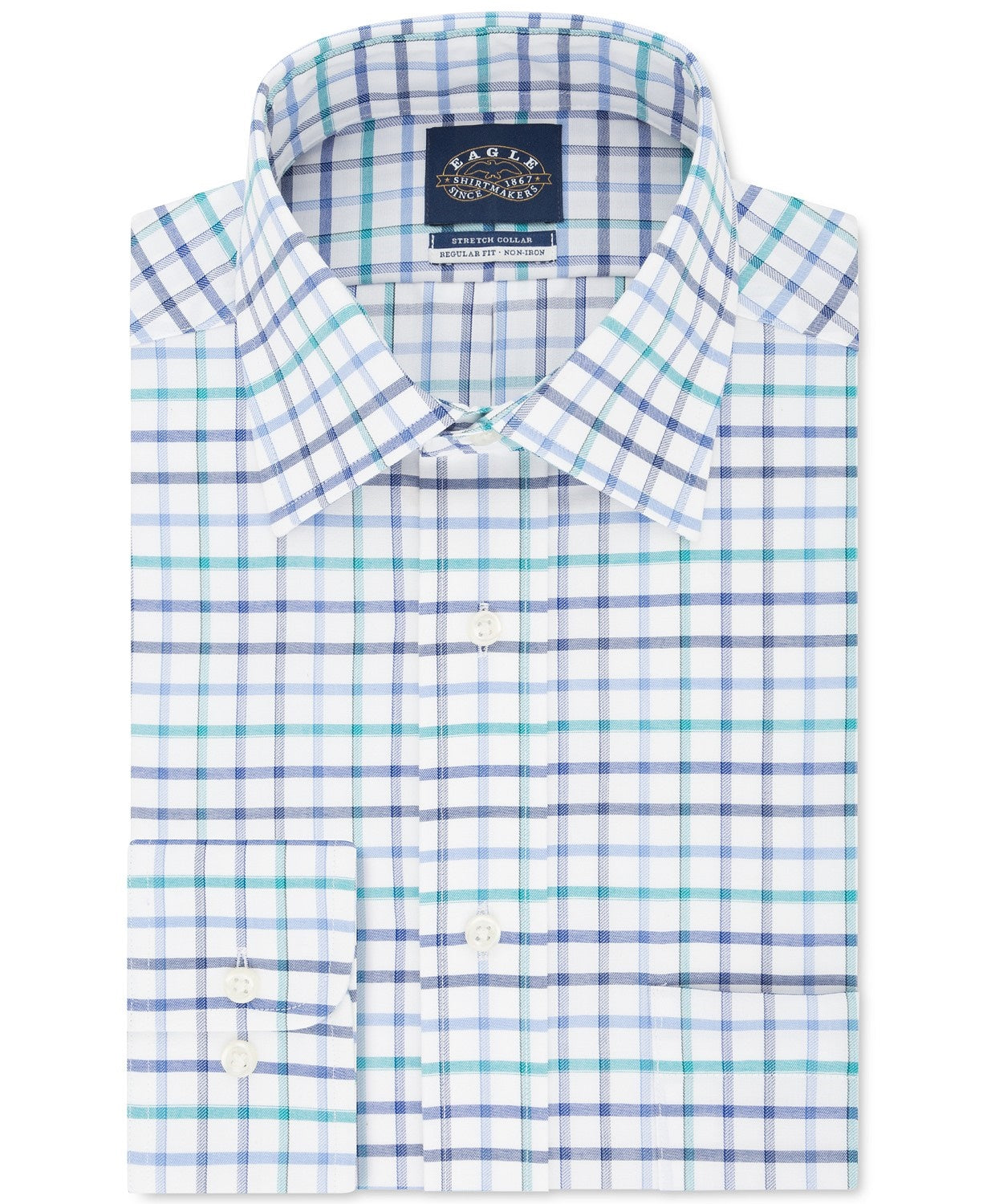 Eagle Men's Classic/Regular-Fit Non-Iron Flex Collar Check Dress Shirt Blue Size 17.1/2X34-35